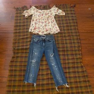 Ripped jean capris w Free Shirt